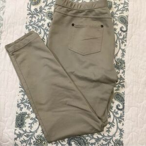 intro. Tan Skinny Pants with Smooth Fabric and Full Length